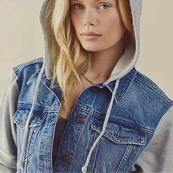 NWOT Free People Women's "Throwback Hooded Denim Knit Jacket" Boho Crop Size S - Picture 3 of 12